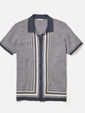 Marine Layer Ethan Sweater Button Down In India Ink and Oatmeal